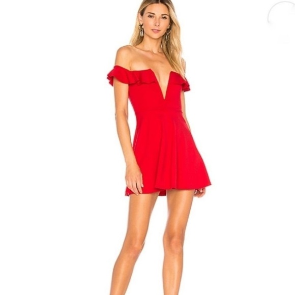 Majorelle Ophelia Off the Shoulder Ruffle Mini Dress in Red‎ Size Large - Picture 1 of 8